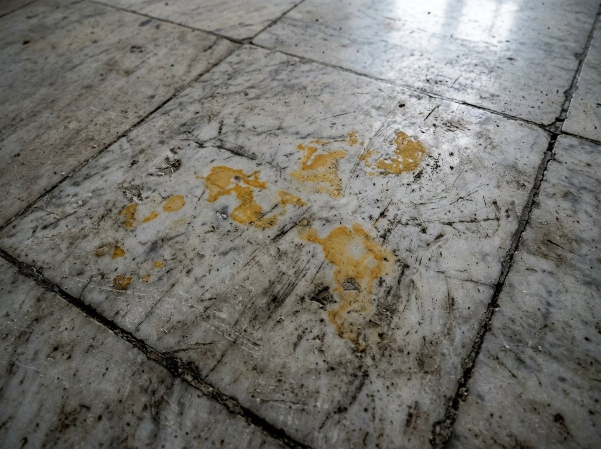 Dull scratched marble floor before polishing