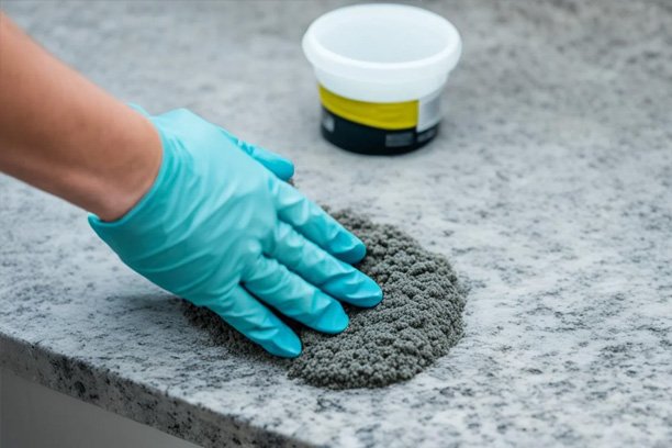 Buffed high-gloss granite floor